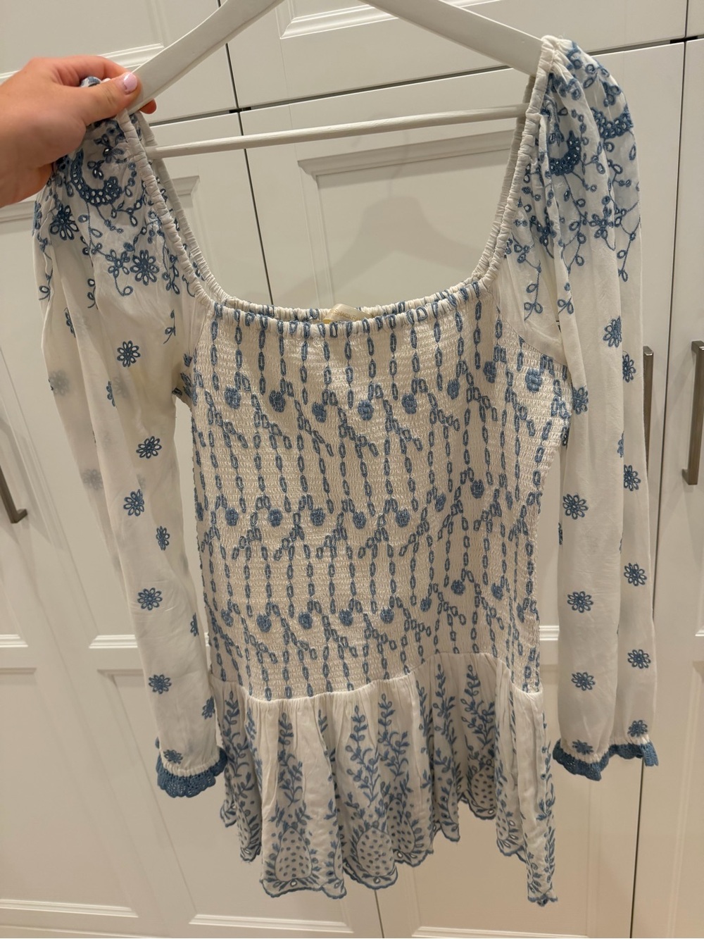 LoveShackFancy White Tunic with Blue Floral Embroidery